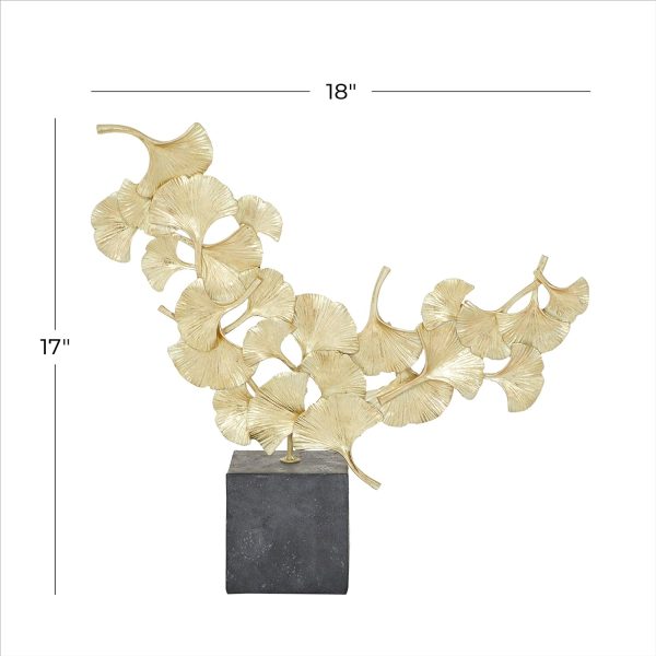 Goodsright Decor Polystone Floral Handmade Decorative Sculpture Home Decor Statue with Black Block Base, Accent Figurine 18" x 4" x 17", Gold