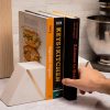 Goodsright Decor Marble Book Ends for Shelves, Decorative Bookends for Heavy Books, Unique Mid Century Modern White and Gold Bookends with Brass Inlay, Heavy Duty Bookshelf Stopper, Set of 2