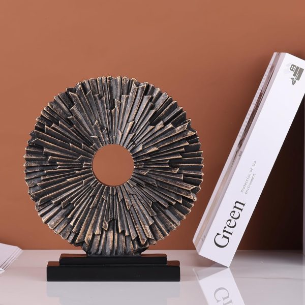 Goodsright Decor Black and Gold Home Decor Sculpture, Above Kitchen Cabinet Decor Aesthetic, Living Room Decor Round Statue Medallion, Center Pieces Decoration for Table - Ideal, Bedroom, Office Desktop Decor