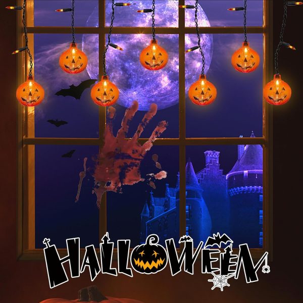 Goodsright Decor Halloween Pumpkin Lights, 7Ft Pumpkin String Lights with 10 Mini Jack-O-Pumpkins & 25 Mini Orange Halloween Theme Lights for Indoor/Outdoor, Wedding, Bedroom, Home, Window, Halloween Decorations