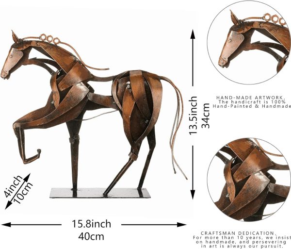 Goodsright Decor Metal Horse Statue Decor, Handmade Strong Modern Horse Sculpture Handicraft, Rustic Metal Statue Decorations Gift for Home Office Desk Figurine (Brown)