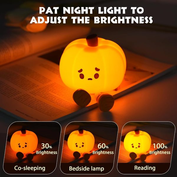 Goodsright Decor Pumpkin Night Light - Cute LED Pumpkin Lamp, Silicone Dimmable Nursery Nightlight for Kids, Rechargeable Bedside Tap Lamp, Funny Office Desk Decor and Gift