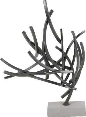 Goodsright Decor 79 Metal Abstract Decorative Sculpture Home Decor Statue with Marble Base, Accent Figurine 17" x 7" x 24", Gray