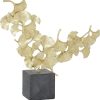 Goodsright Decor Polystone Floral Handmade Decorative Sculpture Home Decor Statue with Black Block Base, Accent Figurine 18" x 4" x 17", Gold
