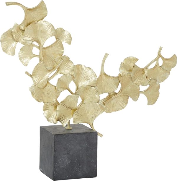 Goodsright Decor Polystone Floral Handmade Decorative Sculpture Home Decor Statue with Black Block Base, Accent Figurine 18" x 4" x 17", Gold