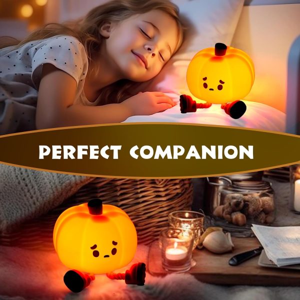 Goodsright Decor Pumpkin Night Light - Cute LED Pumpkin Lamp, Silicone Dimmable Nursery Nightlight for Kids, Rechargeable Bedside Tap Lamp, Funny Office Desk Decor and Gift