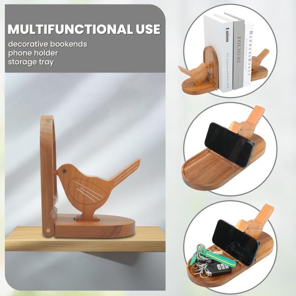 Goodsright Decor Book Ends Decorative,Bird Wooden Book Holder for Shelves,Non-Skid Book Stoppers for Home Decor, Wood Decorative Bookends,Vintage Unique Book Ends for Office Home (1Pair/2Piece)
