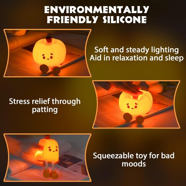 Goodsright Decor Pumpkin Night Light - Cute LED Pumpkin Lamp, Silicone Dimmable Nursery Nightlight for Kids, Rechargeable Bedside Tap Lamp, Funny Office Desk Decor and Gift