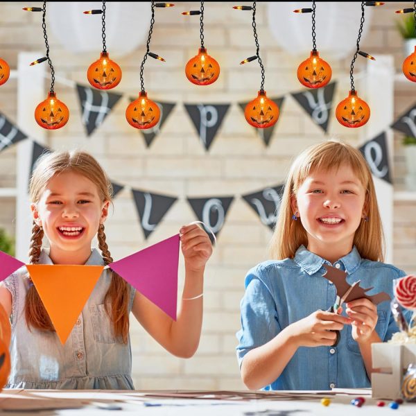 Goodsright Decor Halloween Pumpkin Lights, 7Ft Pumpkin String Lights with 10 Mini Jack-O-Pumpkins & 25 Mini Orange Halloween Theme Lights for Indoor/Outdoor, Wedding, Bedroom, Home, Window, Halloween Decorations