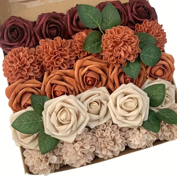 Goodsright Decor 25pcs Vibrant Red & Orange Artificial Flower Set - Lush Fake Roses & Dahlias for DIY Wedding Bouquets, Engagements, Parties, & Indoor/Outdoor Decor - Premium Quality, Long-lasting Beauty