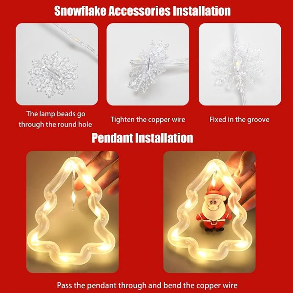 Goodsright Decor 1 Set, Christmas LED Fairy Lights, 120LED 9.8FT, Holiday Light, Curtain Light, Hanging String Lighting With Snowflake, Tree Shaped Ring Decorations, Christmas Window Curtain Lights Ornament, Indoor Hanging Lights With Remote Control