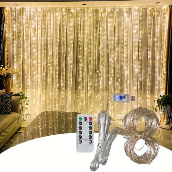 Goodsright Decor Charming 600LED USB Curtain Lights with Remote ?C Transform Spaces with Cozy Yellow Ambiance for Weddings & Celebrations