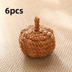 Goodsright Decor 6 Pcs Twisted Straw Pumpkins: Festive Christmas Tree Ornaments, Thanksgiving Decor, Creative Gifts - No Electricity Required
