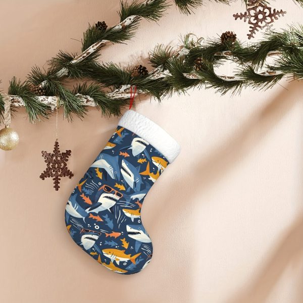 Goodsright Decor Festive Sharks Christmas Stocking - 18 Inch Large Christmas Decorative Gift for Wall or Mantel - Contemporary Style, Polyester Material, No Feathers
