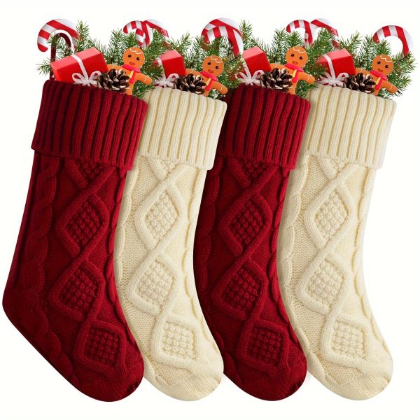 Goodsright Decor 4pcs, Christmas Stockings, Personalized Christmas Stockings 14.56" Knitted Stocking Decorations, Scene Decor, Festivals Decor, Room Decor, Home Decor, Offices Decor, Theme Party Decor, Christmas Decor