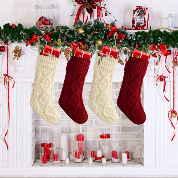 Goodsright Decor 4pcs, Christmas Stockings, Personalized Christmas Stockings 14.56" Knitted Stocking Decorations, Scene Decor, Festivals Decor, Room Decor, Home Decor, Offices Decor, Theme Party Decor, Christmas Decor