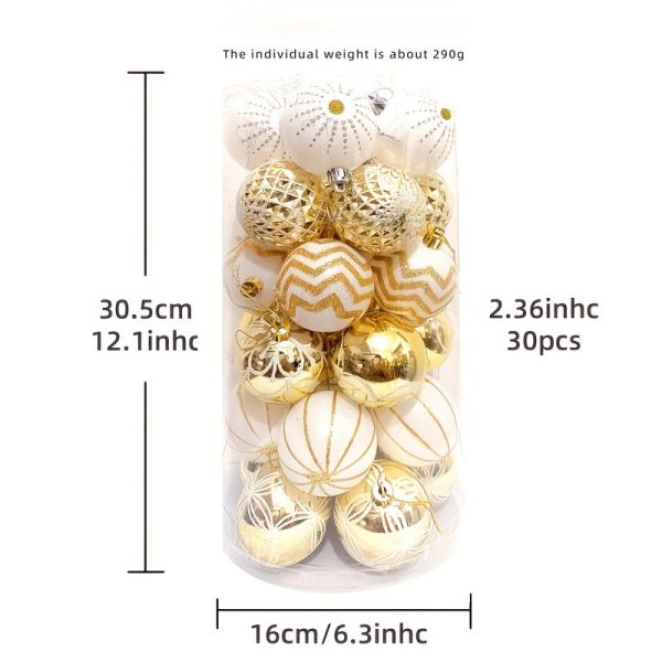 Goodsright Decor 30pcs Large 60MM Golden & White Painted Shatterproof Christmas Tree Ornaments - Traditional Festive Hanging Decorations for Wedding and Holiday - Durable Plastic Material, No Feathers, Easy to Hang