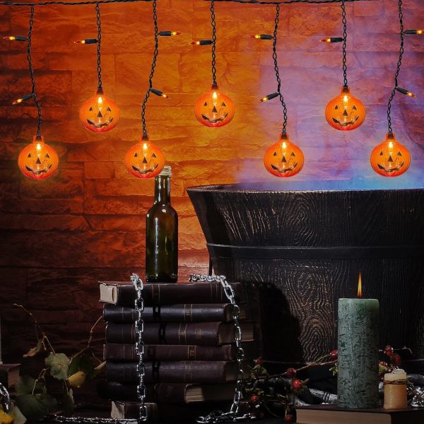 Goodsright Decor Halloween Pumpkin Lights, 7Ft Pumpkin String Lights with 10 Mini Jack-O-Pumpkins & 25 Mini Orange Halloween Theme Lights for Indoor/Outdoor, Wedding, Bedroom, Home, Window, Halloween Decorations
