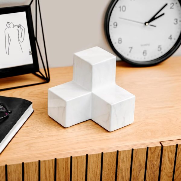 Goodsright Decor Marble Pattern Style White Ceramic Bookends, Decorative Ceramic Book Ends for Shelves, Marble Pattern Style Ceramic Bookshelf Decor, Decorative White Ceramic Book Stoppers, Block Bookends, Set of 2