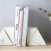 Goodsright Decor Marble Book Ends for Shelves, Decorative Bookends for Heavy Books, Unique Mid Century Modern White and Gold Bookends with Brass Inlay, Heavy Duty Bookshelf Stopper, Set of 2
