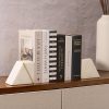Goodsright Decor Marble Book Ends for Shelves, Decorative Bookends for Heavy Books, Unique Mid Century Modern White and Gold Bookends with Brass Inlay, Heavy Duty Bookshelf Stopper, Set of 2