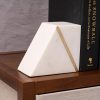 Goodsright Decor Marble Book Ends for Shelves, Decorative Bookends for Heavy Books, Unique Mid Century Modern White and Gold Bookends with Brass Inlay, Heavy Duty Bookshelf Stopper, Set of 2