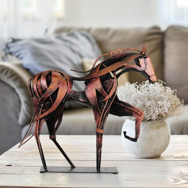 Goodsright Decor Metal Horse Statue Decor, Handmade Strong Modern Horse Sculpture Handicraft, Rustic Metal Statue Decorations Gift for Home Office Desk Figurine (Brown)