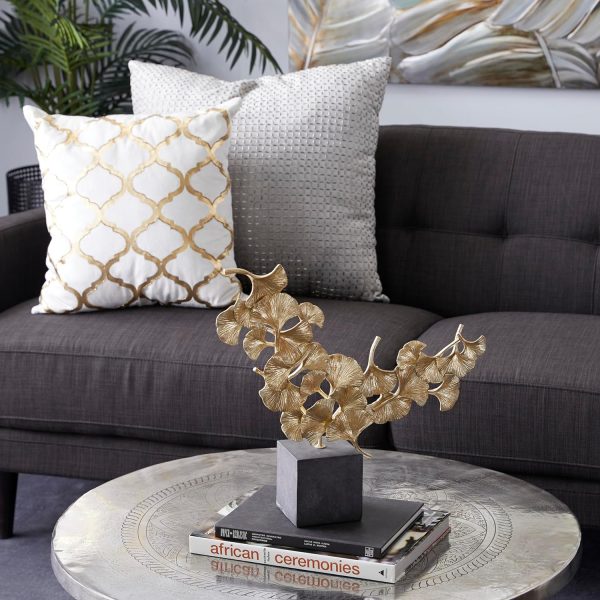 Goodsright Decor Polystone Floral Handmade Decorative Sculpture Home Decor Statue with Black Block Base, Accent Figurine 18" x 4" x 17", Gold