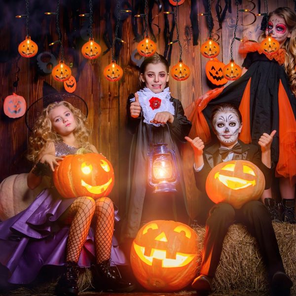 Goodsright Decor Halloween Pumpkin Lights, 7Ft Pumpkin String Lights with 10 Mini Jack-O-Pumpkins & 25 Mini Orange Halloween Theme Lights for Indoor/Outdoor, Wedding, Bedroom, Home, Window, Halloween Decorations