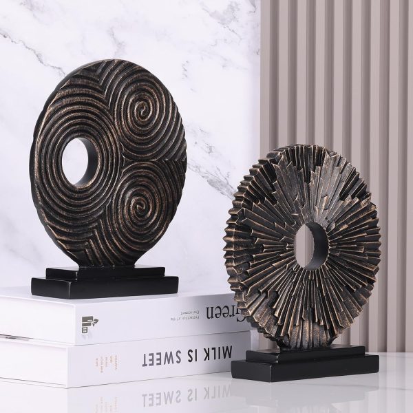Goodsright Decor Black and Gold Home Decor Sculpture, Above Kitchen Cabinet Decor Aesthetic, Living Room Decor Round Statue Medallion, Center Pieces Decoration for Table - Ideal, Bedroom, Office Desktop Decor