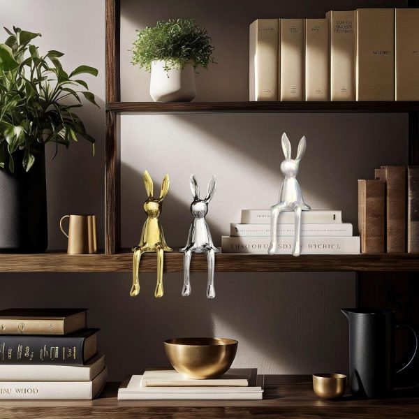 Goodsright Decor 3-Piece Rabbit Decor Sculptures - Home, Office, Living Room, Bedroom - Accents, Decorations, Figurines - Small Statues for Bookshelf, Desk - Ideal Gifts (Gold, Silver, White)
