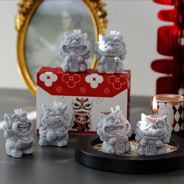 Goodsright Decor 1set New Year Aromatherapy Candle Gift Box Fragrance Bridesmaid Gift Creative Handmade Gift Chinese Popular Traditional Lion Shape Wax