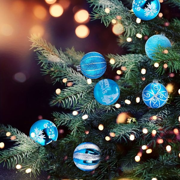 Goodsright Decor Christmas Balls Ornaments, 24pcs 6 Kinds of Patterns Shatterproof Christmas Tree Decorations, 6cm Small Christmas Ball Ornaments for Xmas Tree Holiday Wedding Party Decoration - Blue