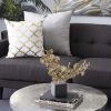 Goodsright Decor Polystone Floral Handmade Decorative Sculpture Home Decor Statue with Black Block Base, Accent Figurine 18" x 4" x 17", Gold