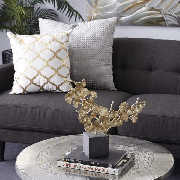 Goodsright Decor Polystone Floral Handmade Decorative Sculpture Home Decor Statue with Black Block Base, Accent Figurine 18" x 4" x 17", Gold