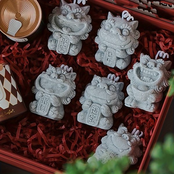 Goodsright Decor 1set New Year Aromatherapy Candle Gift Box Fragrance Bridesmaid Gift Creative Handmade Gift Chinese Popular Traditional Lion Shape Wax
