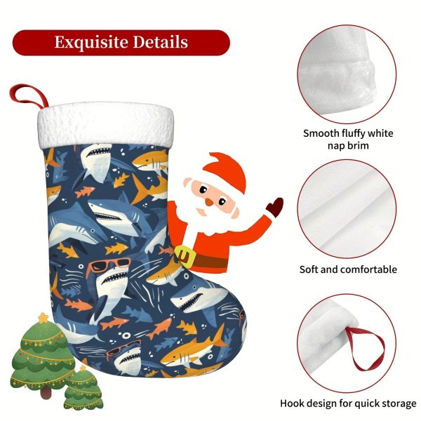 Goodsright Decor Festive Sharks Christmas Stocking - 18 Inch Large Christmas Decorative Gift for Wall or Mantel - Contemporary Style, Polyester Material, No Feathers