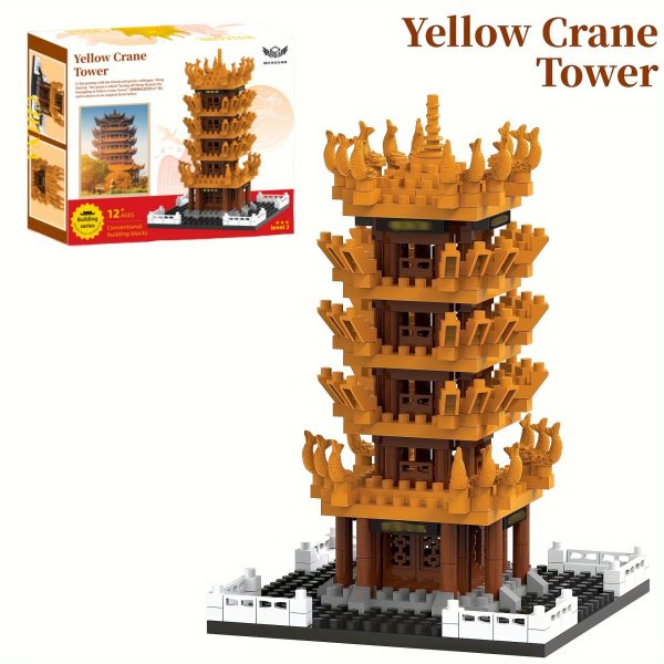 Goodsright Decor 980pcs Building Blocks, Exquisite Yellow Crane Tower Building Blocks, Building Puzzle Toy, Three-dimensional Puzzle
