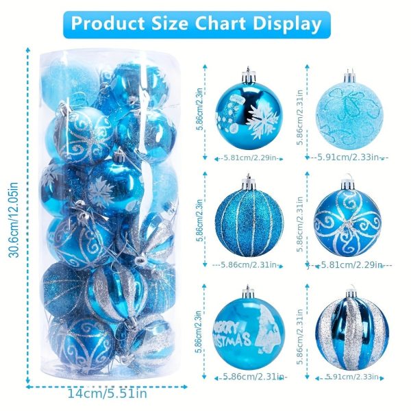 Goodsright Decor Christmas Balls Ornaments, 24pcs 6 Kinds of Patterns Shatterproof Christmas Tree Decorations, 6cm Small Christmas Ball Ornaments for Xmas Tree Holiday Wedding Party Decoration - Blue