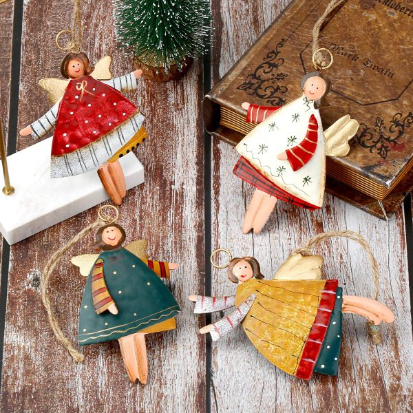 Goodsright Decor 4-Piece Set of Exquisitely Painted Metal Angel Ornaments - Delightful Christmas Tree Decoration, Creative Holiday Crafts Project, Whimsical Scene Decor, and More - Perfect for Home, Office, Party, and Festival Decorations