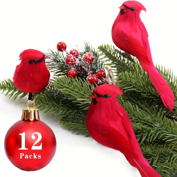 Goodsright Decor 3/6/12PCS Lifelike Artificial Cardinal Red Birds - Clip-On Christmas Tree Decorations - Durable, Seasonal Charm for Home, Office, Festival, & Party Decor