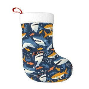 Goodsright Decor Festive Sharks Christmas Stocking - 18 Inch Large Christmas Decorative Gift for Wall or Mantel - Contemporary Style, Polyester Material, No Feathers