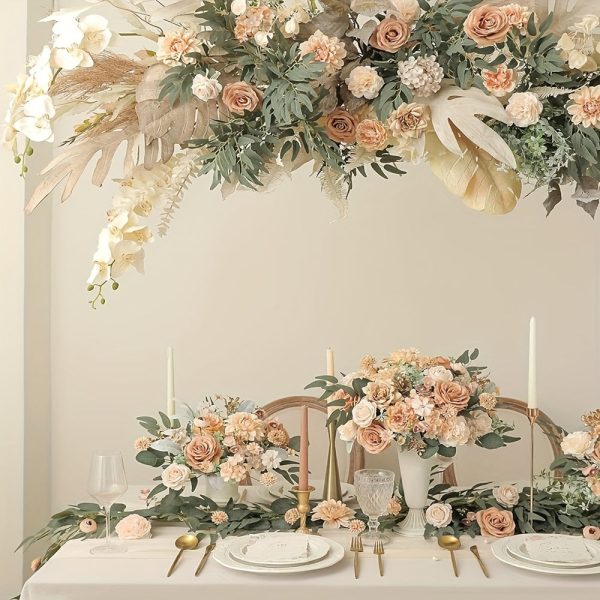 Goodsright Decor 1pc Champagne Elegance Artificial Flower Bundle - Lush Realistic Blooms with Stems for DIY Wedding Bouquets, Centerpieces & Home Decor - Perfect for Spring Showers, Parties & Valentines Day