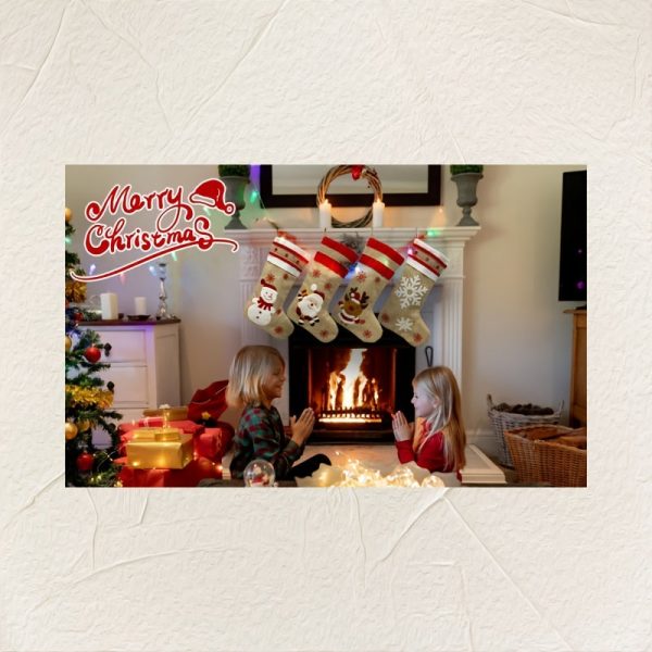 Goodsright Decor 5pcs Christmas Socks, Family Parties, Large Burlap Cartoon Christmas Socks, Home Decoration, Rural Farmhouse Stockings, Set Of Christmas Decorations, Scene Decor, Room Decor, Home Decor, Holiday Party Decor, Christmas Decor