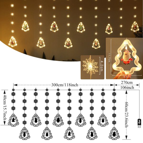 Goodsright Decor 1 Set, Christmas LED Fairy Lights, 120LED 9.8FT, Holiday Light, Curtain Light, Hanging String Lighting With Snowflake, Tree Shaped Ring Decorations, Christmas Window Curtain Lights Ornament, Indoor Hanging Lights With Remote Control