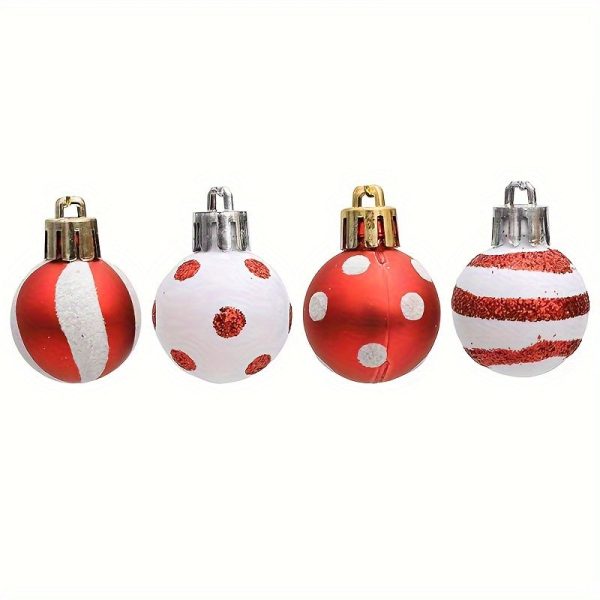 Goodsright Decor 24-Pack Mini Christmas Ornaments, 1.18-Inch Plastic Painted Baubles In Red & White, Holiday Tree Decorations, Festive Hanging Xmas Tree Accessories With Glitter Detail