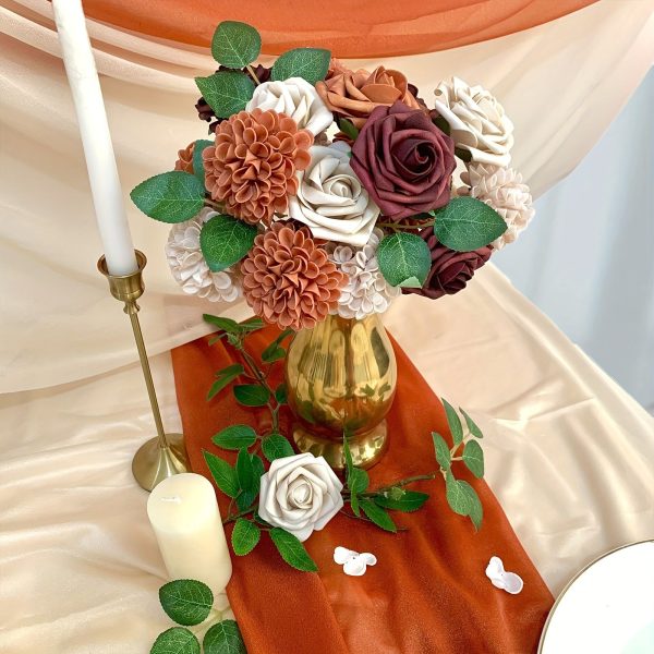 Goodsright Decor 25pcs Vibrant Red & Orange Artificial Flower Set - Lush Fake Roses & Dahlias for DIY Wedding Bouquets, Engagements, Parties, & Indoor/Outdoor Decor - Premium Quality, Long-lasting Beauty