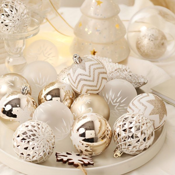 Goodsright Decor 16pcs Christmas Decorations, Champagne Gold And White Christmas Ball Decorations, Christmas Tree Pendants, Home Party Decorations, Scene Decor, Room Decor, Home Decor, Window Decor Pendant, Holiday Party Decor (With Rope)